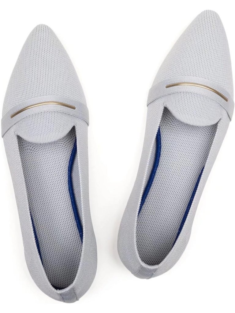 Frank Mully Women's Grey Rubber Knit Pointy Toe Slip On Loafers Classic Flats
